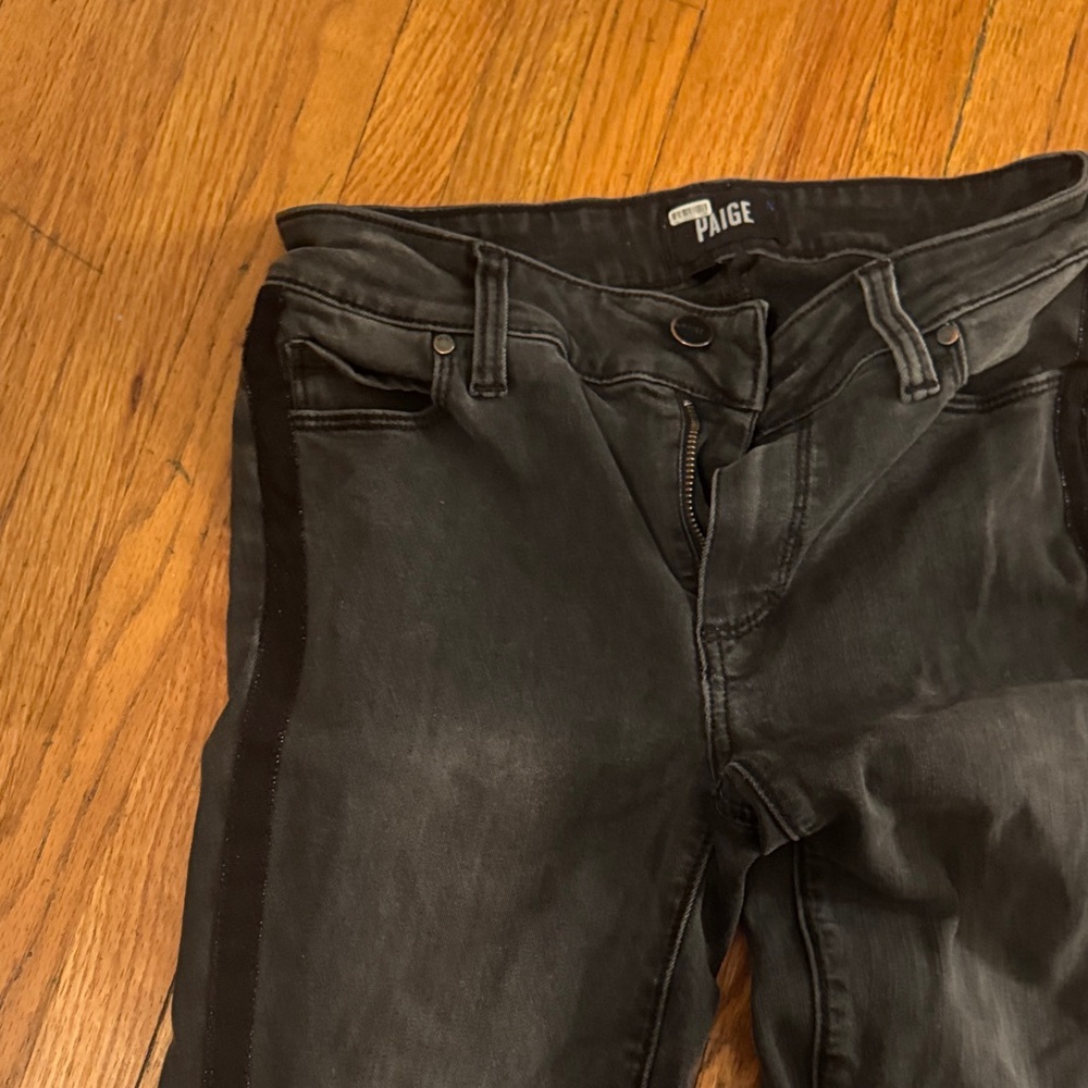 PAIGE Dark Gray Denim with Black Stripe